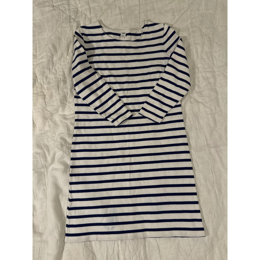 Old Navy Womens Small Blue White Striped 3/4 Sleeve Cotton T-Shirt Mini Dress